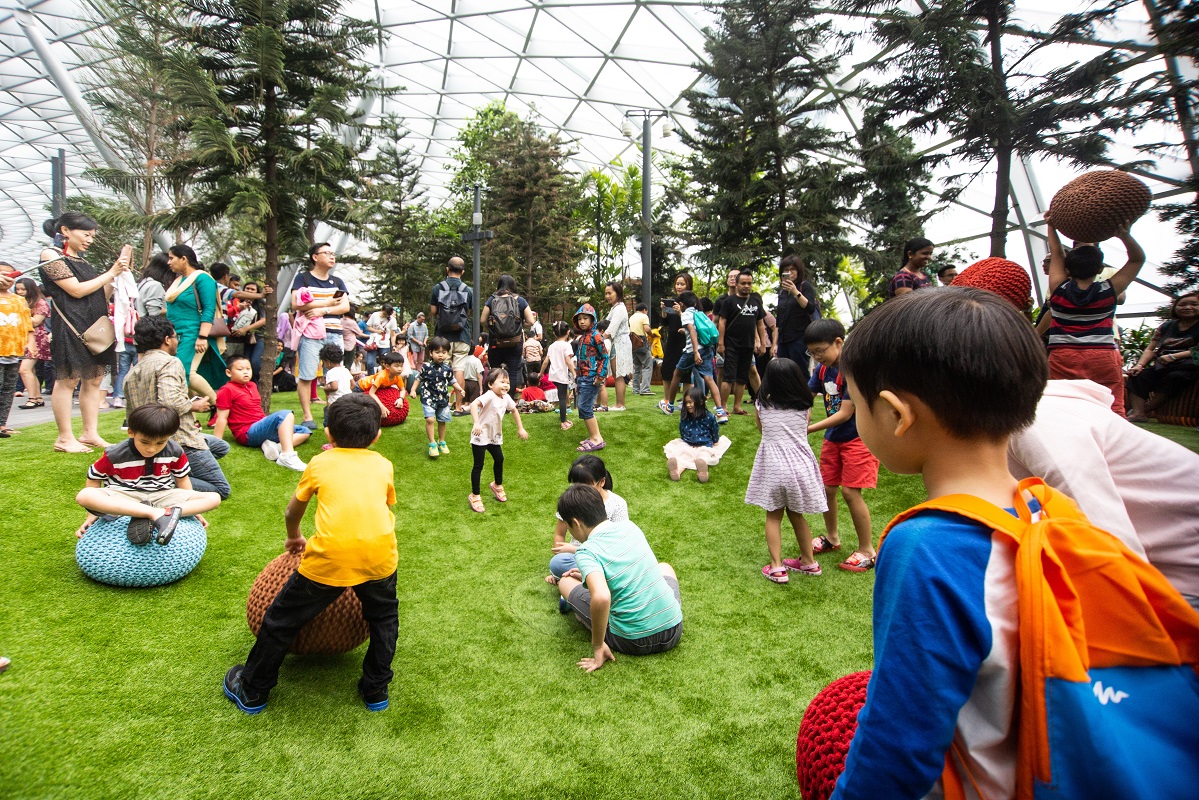 Canopy Park at Jewel Changi Airport kids playing at Foggy Bowls attraction