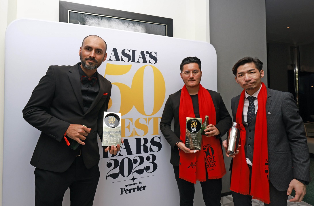 Jay Khan left owner of COA in Hong Kong and his team No 1 of Asias 50 Best Bars 2023